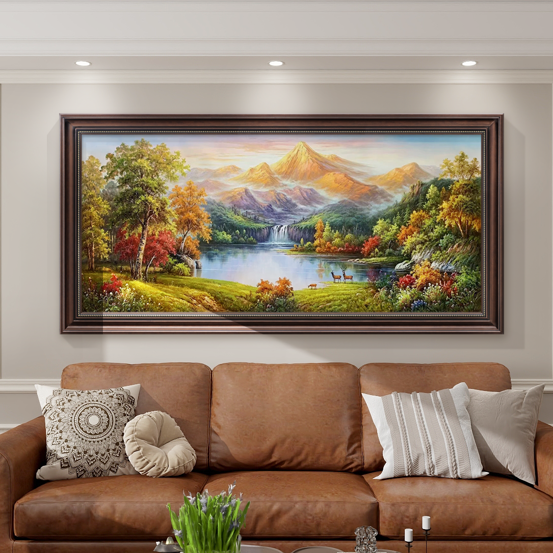 金山聚宝盆山水画客厅装饰画手工立体油画美式沙发欧式背景墙挂画