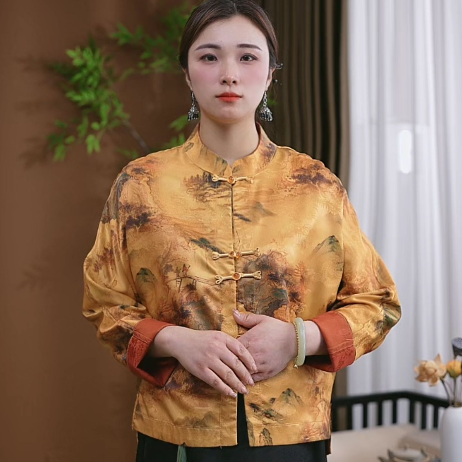 【清风雅韵】2025新款气质长袖新中式短款印花洋气国风上衣外套