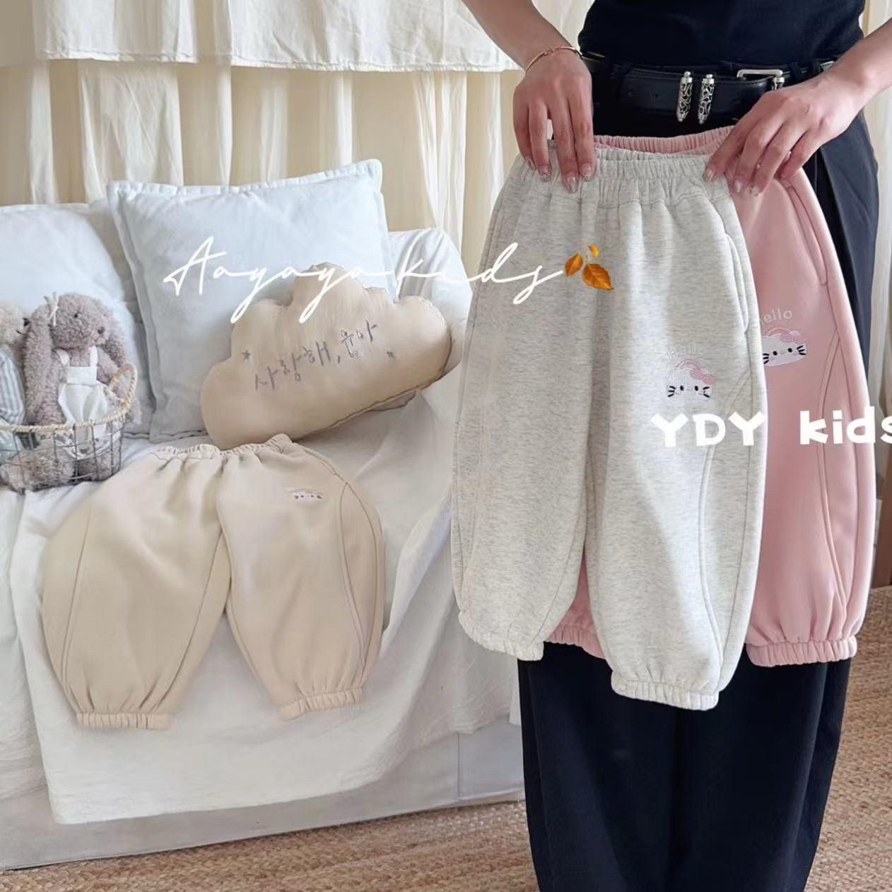 女童冬季韩版卡通时髦卫裤2025新款百搭纯色洋气宝宝加绒运动裤子