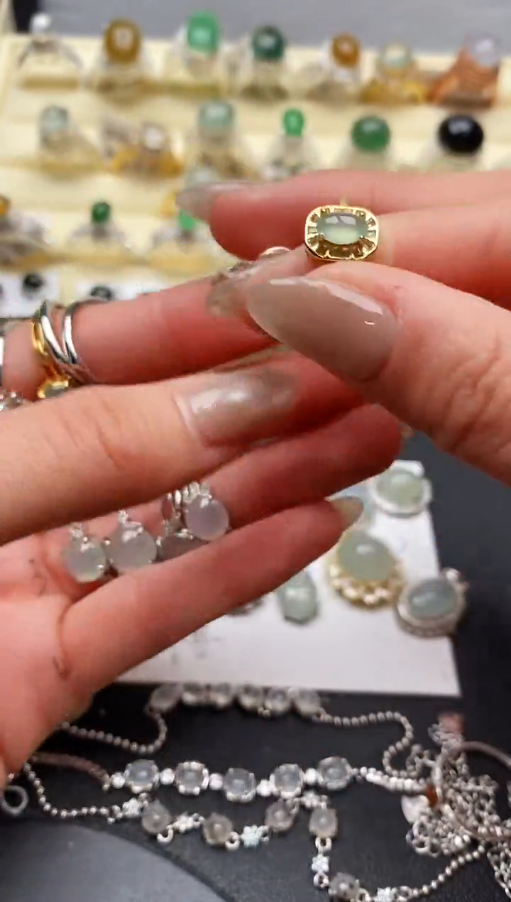 【闪购商品】翡翠戒指银S925镶嵌缅甸翡翠3   3+