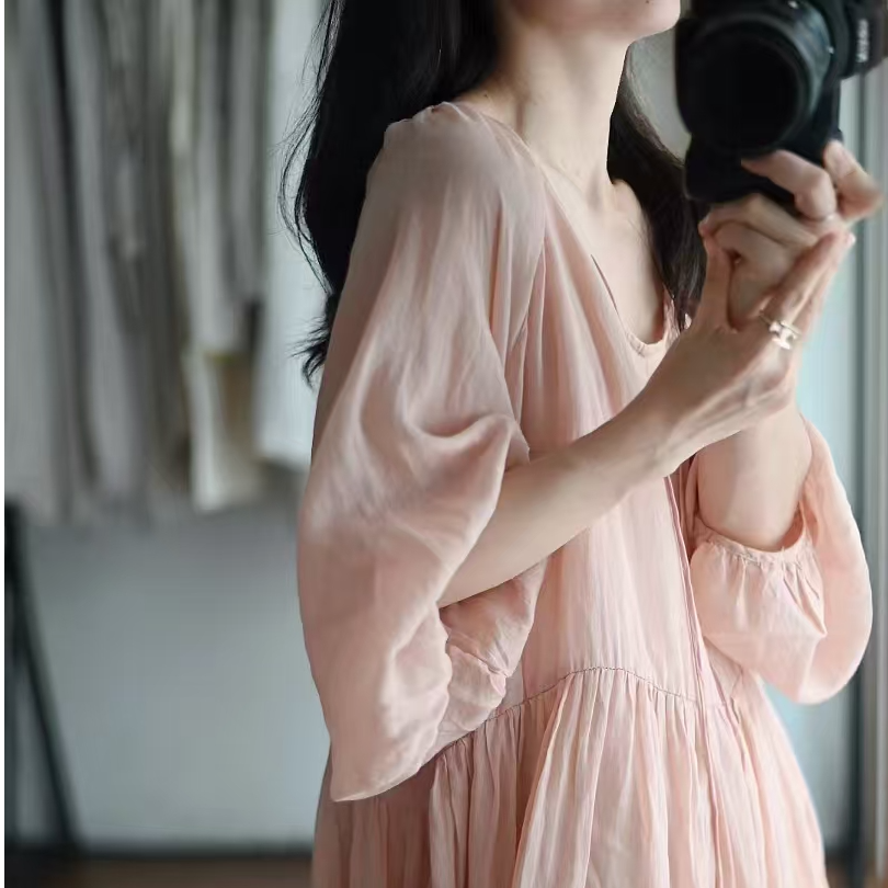 【喜甜家】网红微胖大码显瘦韩系宽松连衣裙法式温柔风孤品