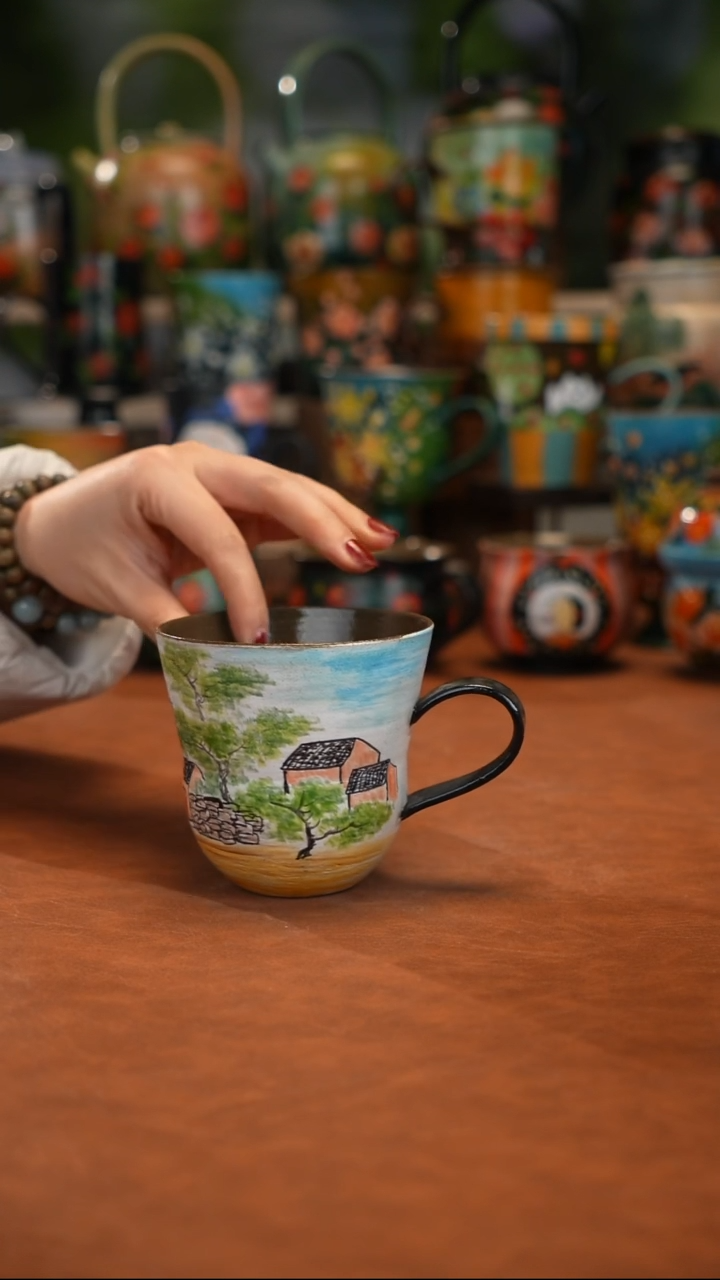 紫泥油画手绘釉下彩