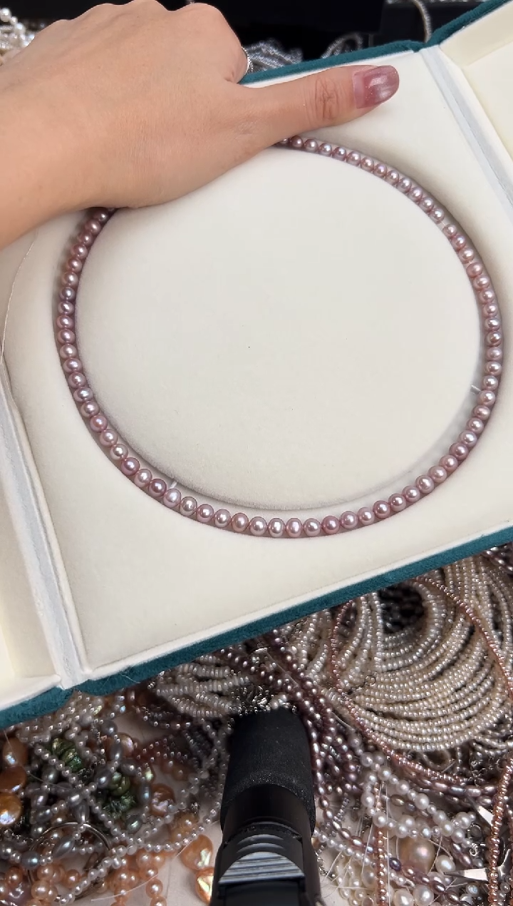 未镶嵌23淡水珍珠无核*粉紫色珍珠项链6mm左右