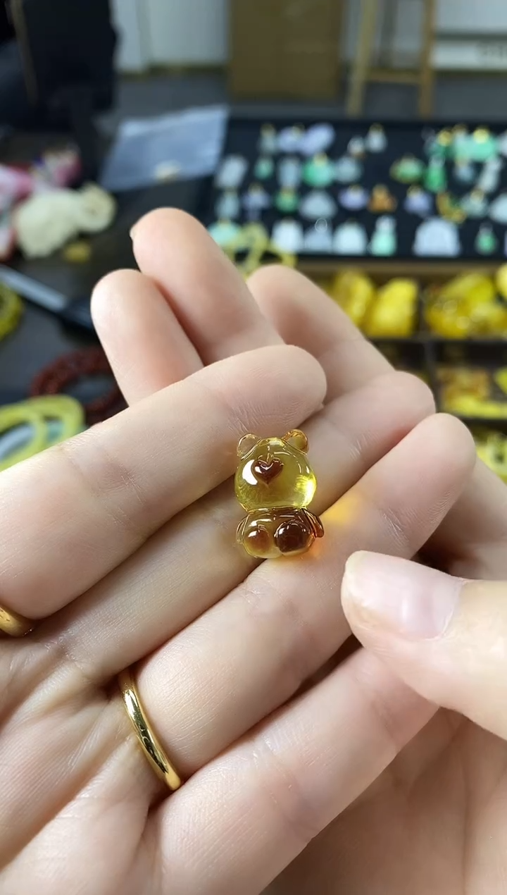 蜜蜡吊坠(不含链)未镶嵌云*小熊吊坠