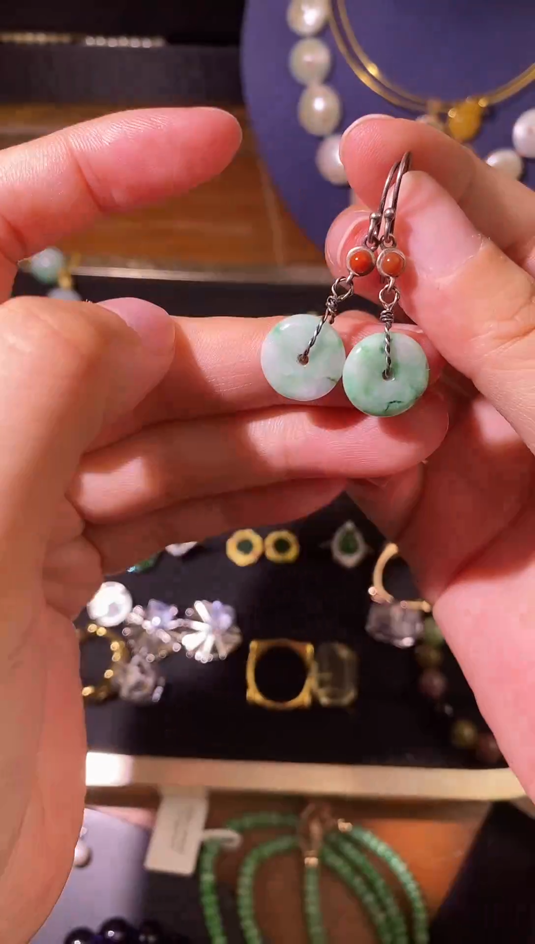 银S925镶嵌翡翠耳饰平安扣