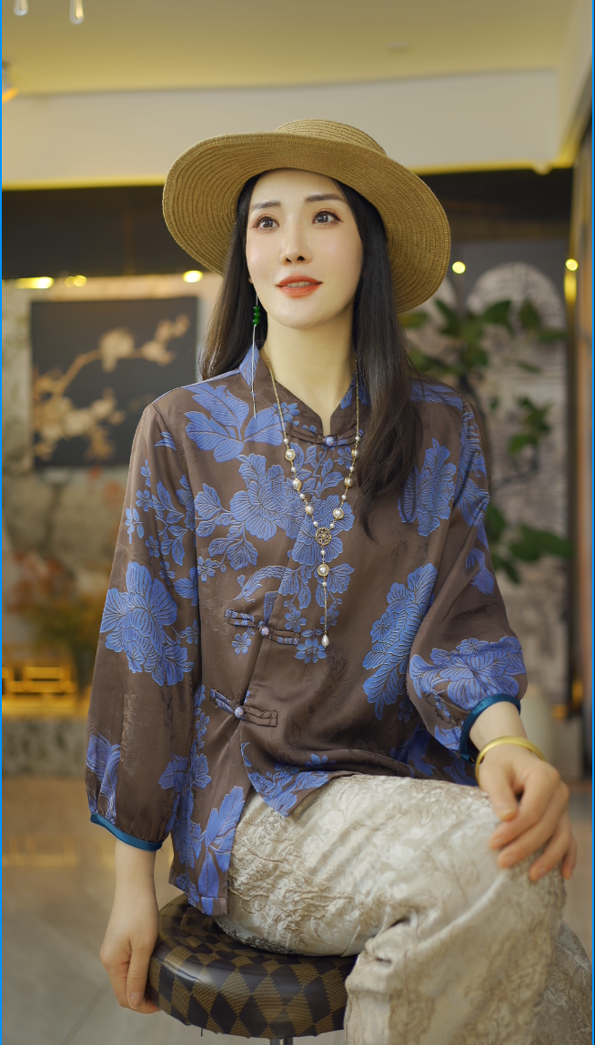 （丛珊）国风老钱风复古提花上衣新中式