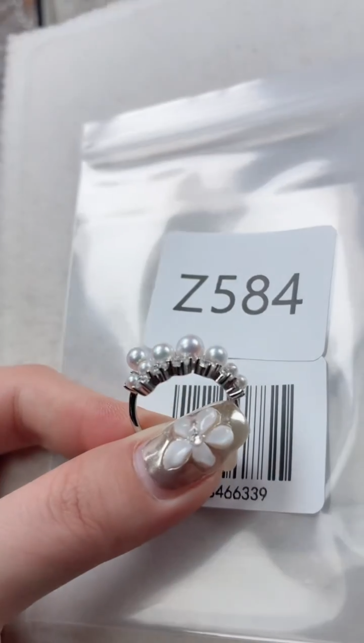 银S925镶嵌戒指淡水珍珠Z584