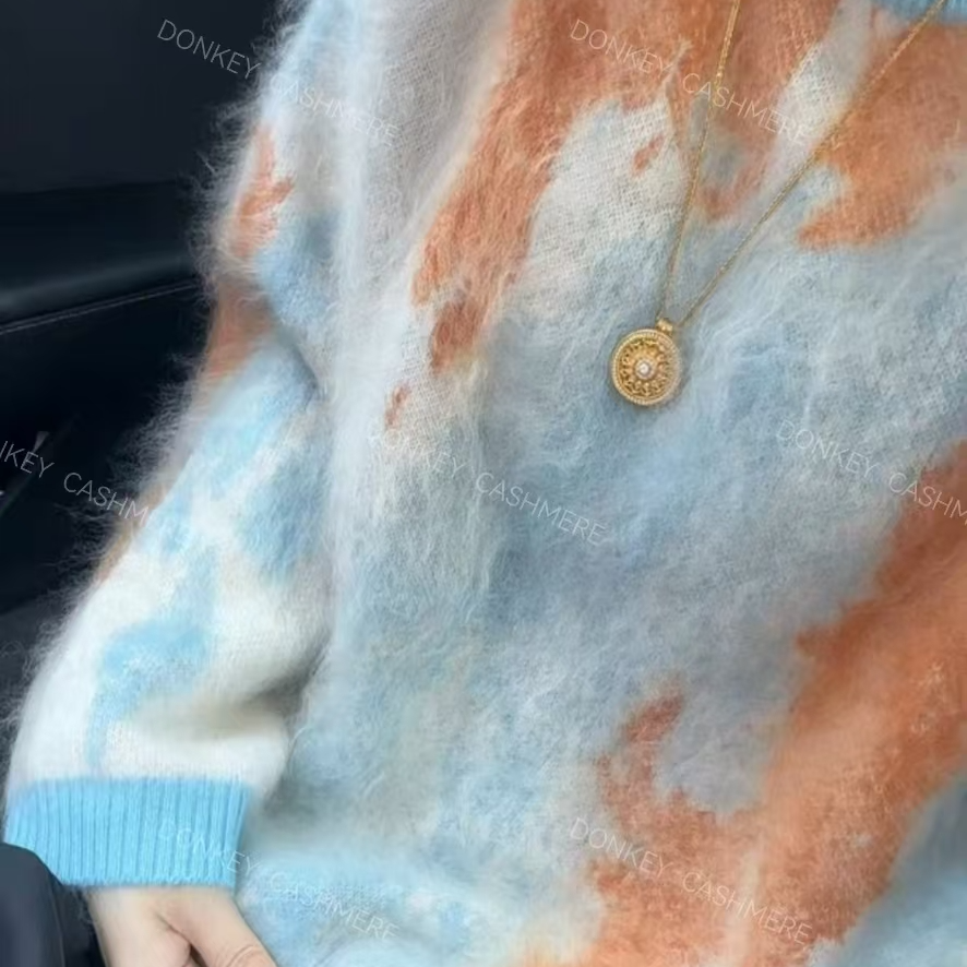 【草莓奥利奥】100%山羊绒拉绒重磅提花拉绒圆领撞色针织百搭女套头