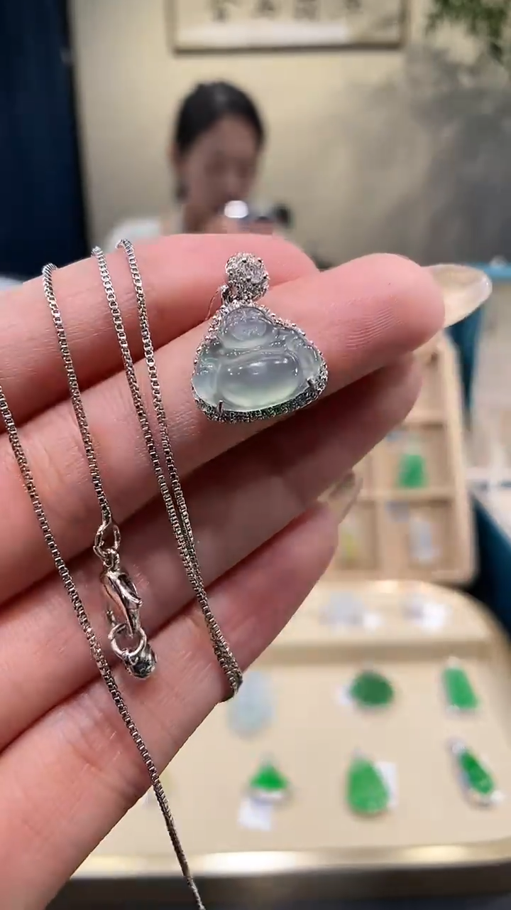 【闪购商品】翡翠吊坠(赠链)银S925镶嵌佛公