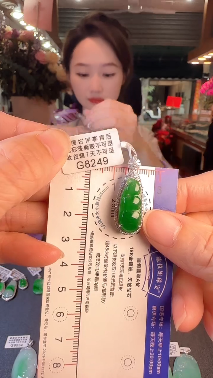 【闪购商品】翡翠颈饰18K金镶嵌G8249冰绿富贵豆