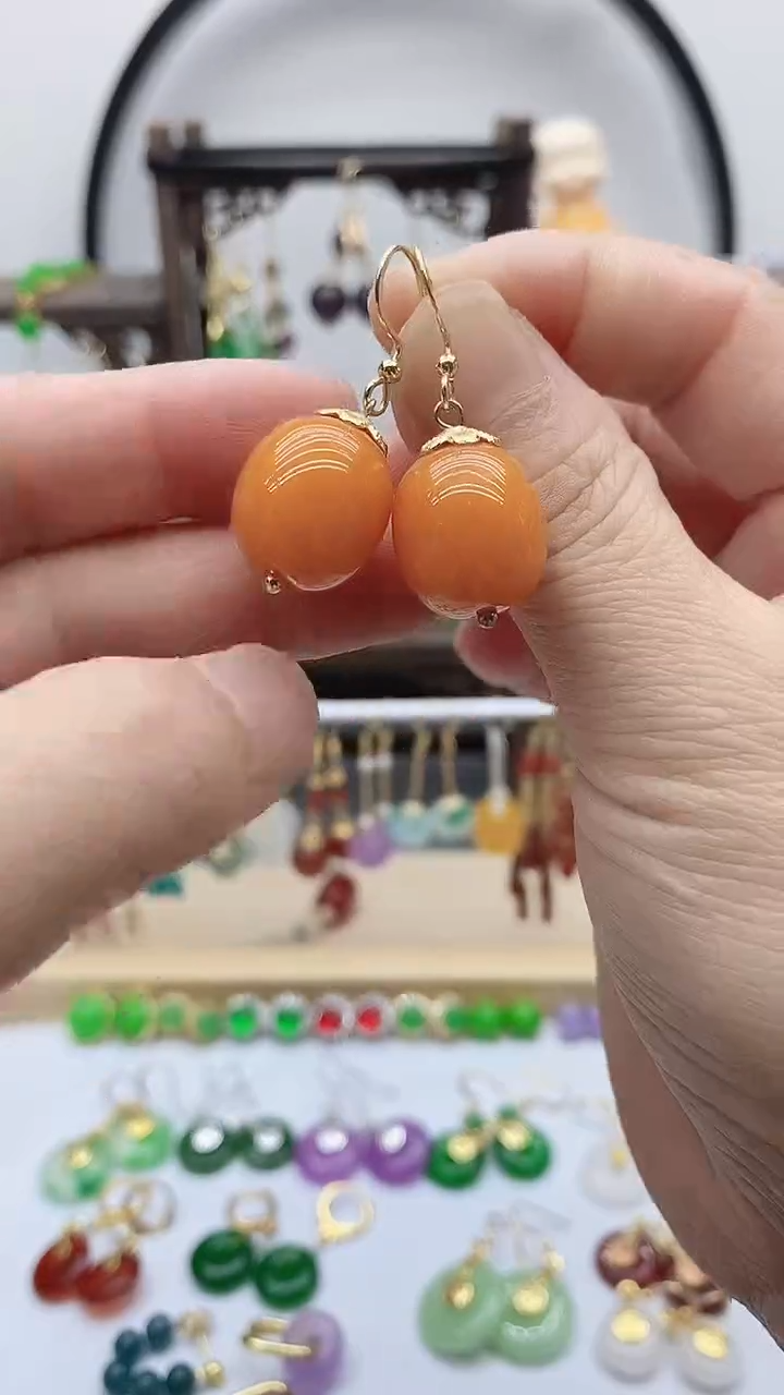 蜜蜡14K金镶嵌耳饰82蜜蜡