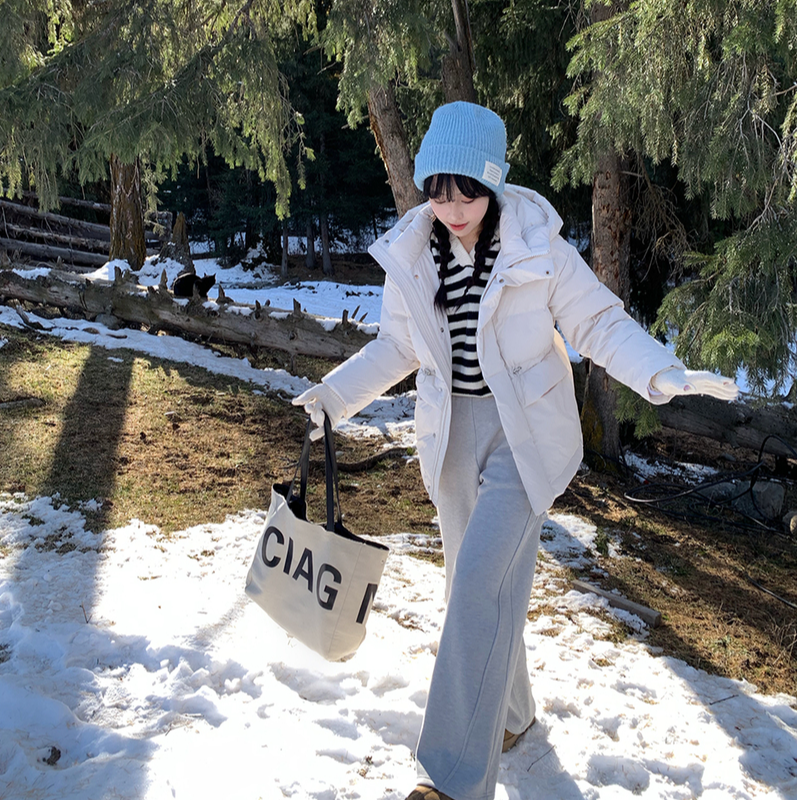 云朵泡芙 三防面料 熙家小个子羽绒服女90白鸭绒连帽外套冬装保暖