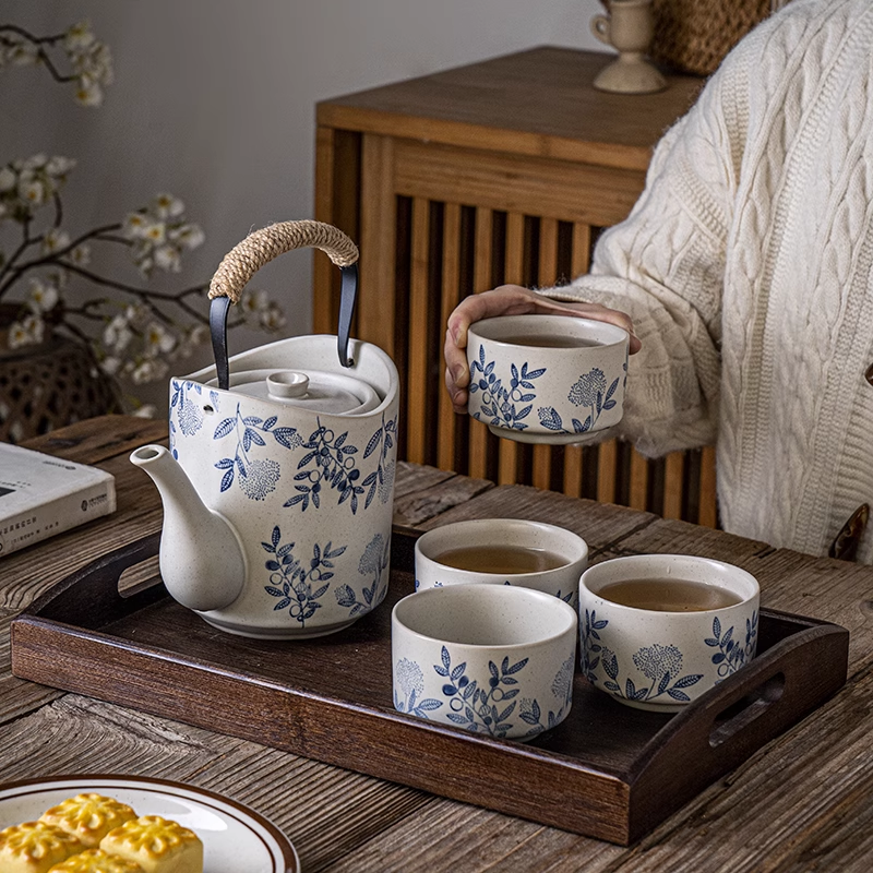 中式复古水具套装新款家用水杯水壶乔迁新居提梁茶壶大号商用泡茶