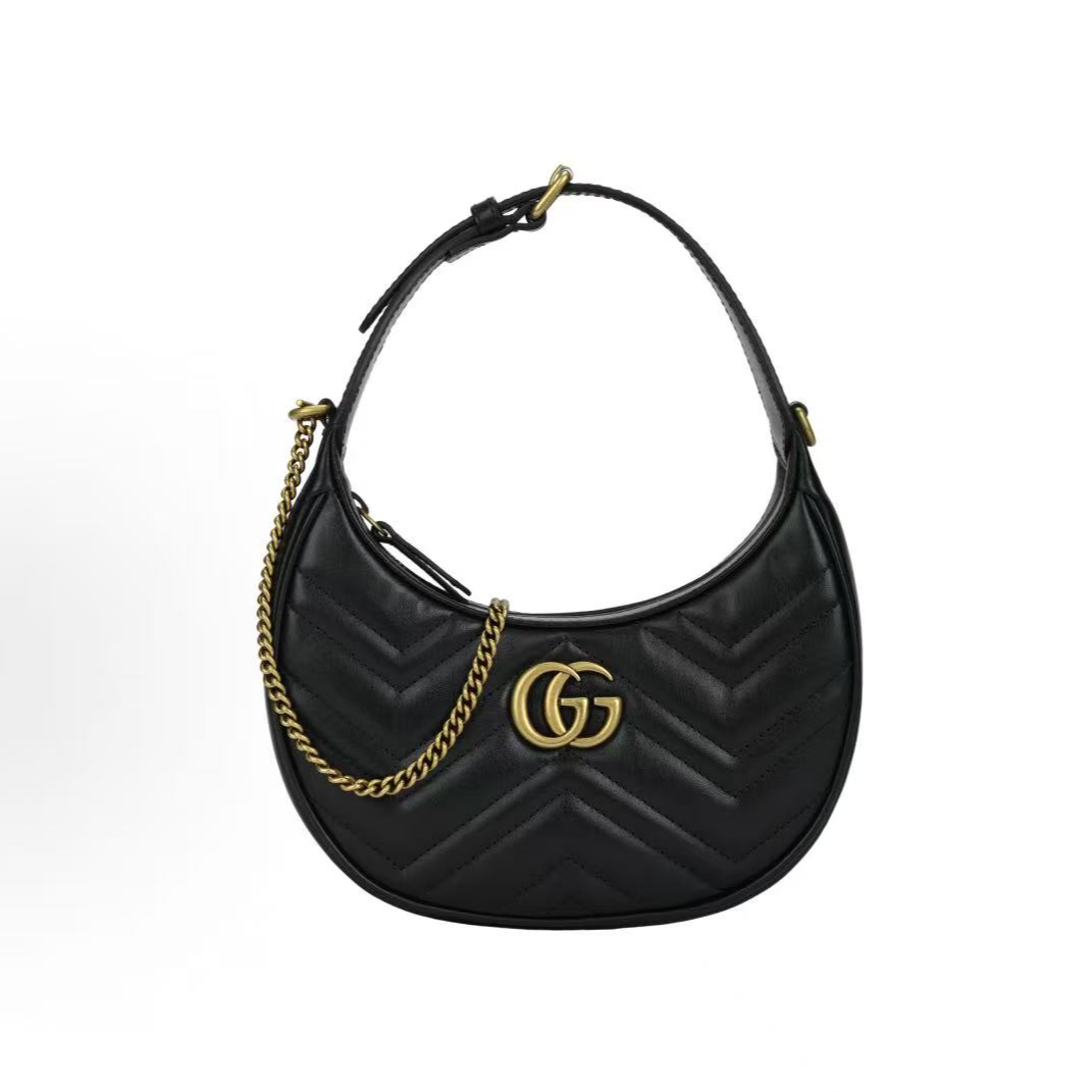 95新 GUCCI/古驰 古驰黑金腋下包单肩