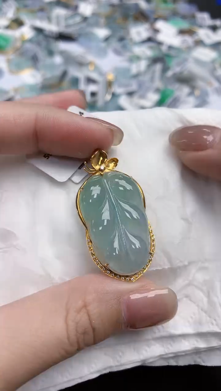 【闪购商品】翡翠颈饰18K金镶嵌天然缅甸翡翠A货