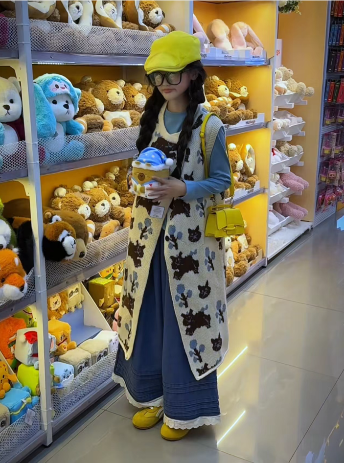 设计感叠穿背心连衣裙打底衫花边阔腿牛仔长裤女童2025秋套装