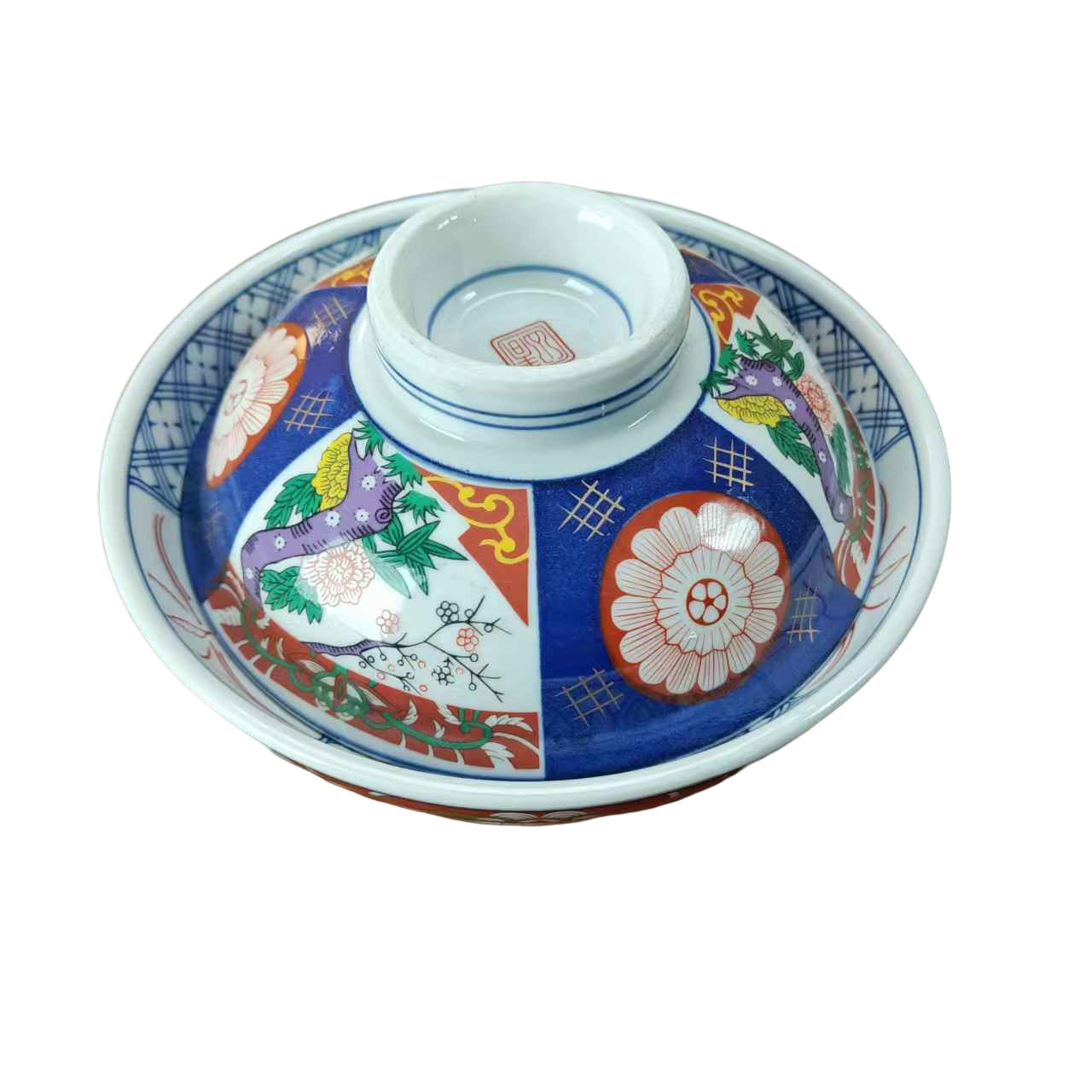 E16粉彩开窗盖碗