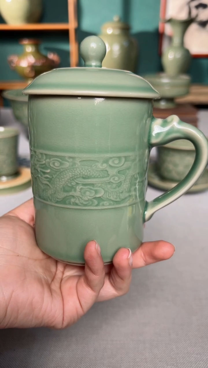 【闪购商品】其他耀州窑青釉双龙盖杯微瑕福利