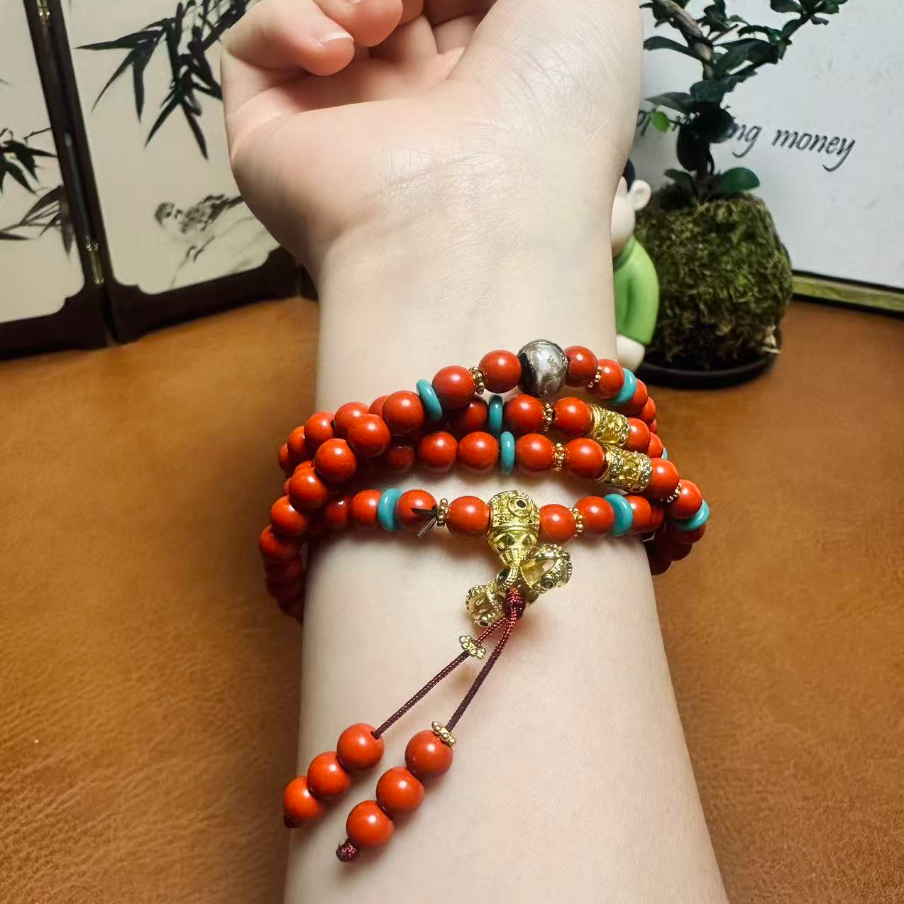 含辰砂工艺品珠红砂手串搭配款多圈6mm108搭配款