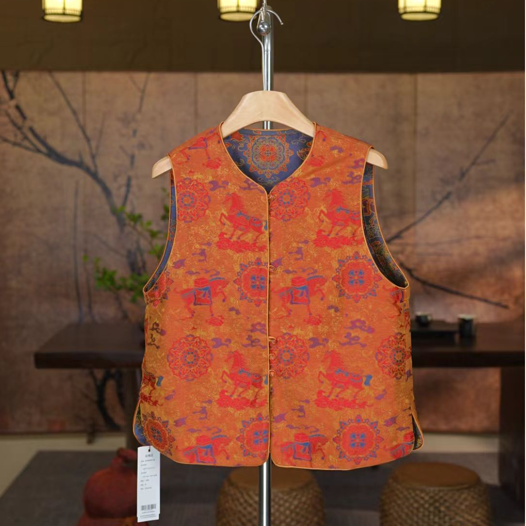 【骐骥驰骋】双面穿新中式国风宋锦提花圆领宝相花老钱风国潮