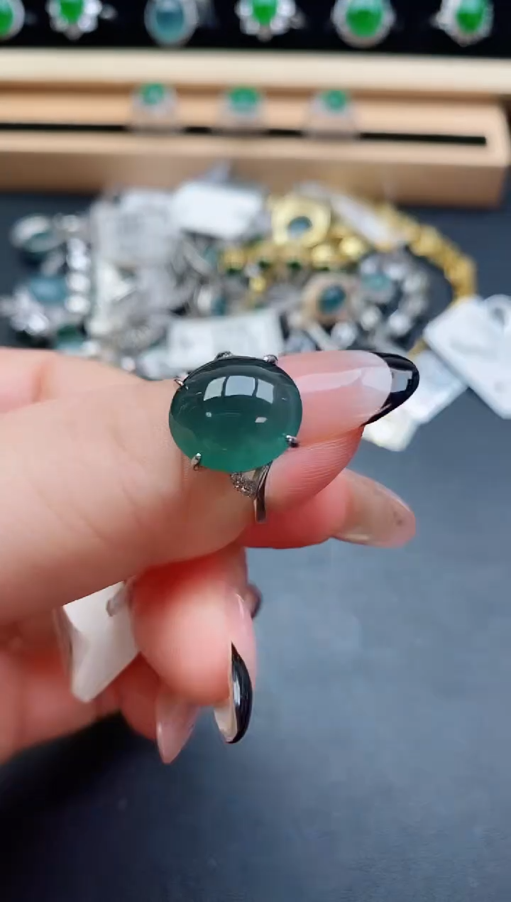 翡翠戒指银S925镶嵌50800