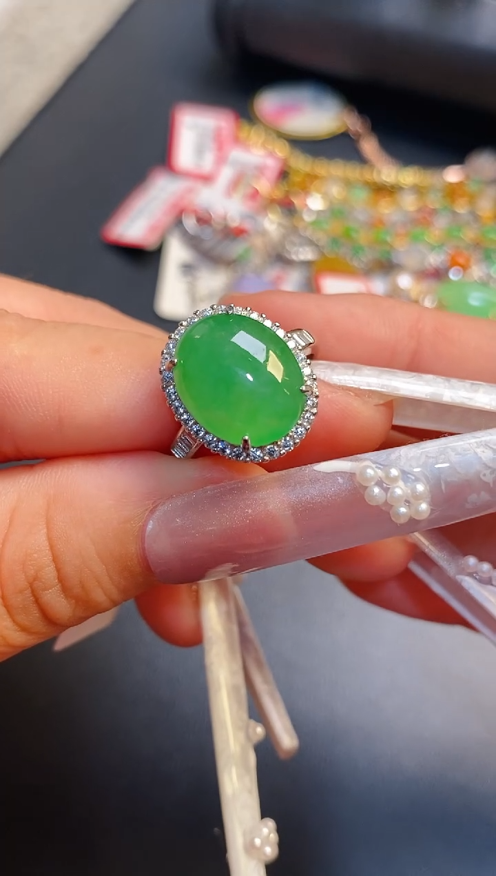 银S925镶嵌戒指翡翠天然