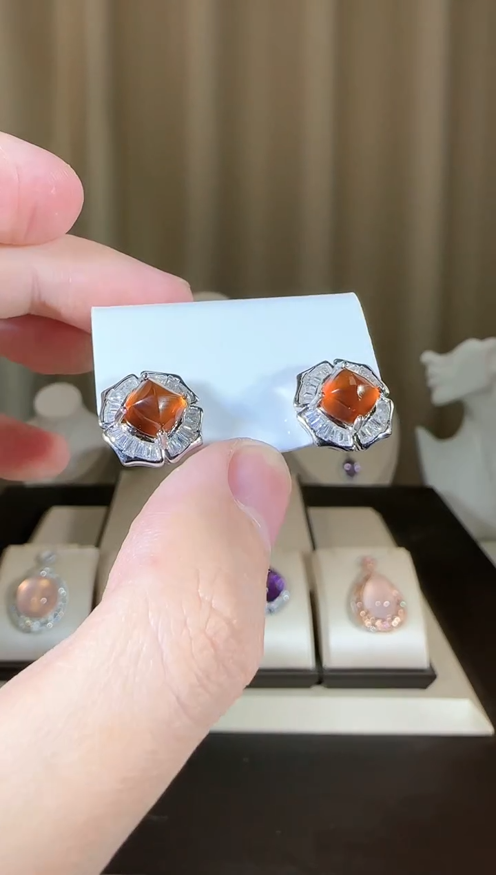 【闪购商品】石榴石（芬达石）耳饰银S925镶嵌7mm耳钉