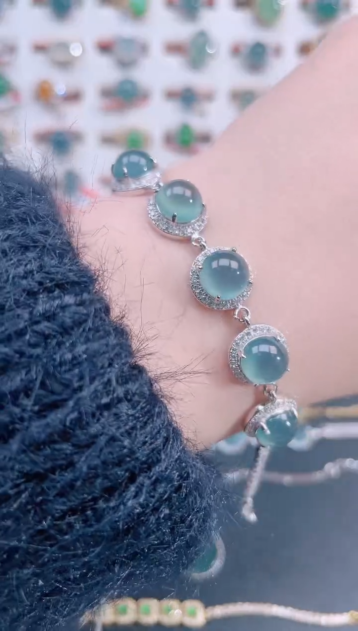 银S925镶嵌手链翡翠天然翡翠