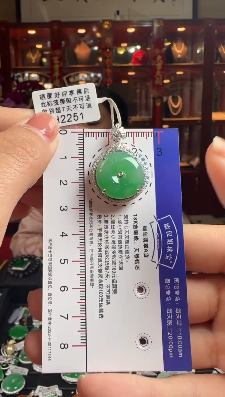 【闪购商品】翡翠颈饰18K金镶嵌H2251冰绿平安扣