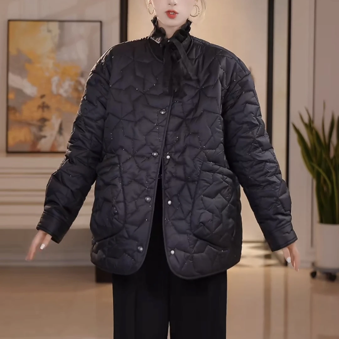 AMASS/阿玛施秋冬新款宽松百搭菱格纹休闲质感新雪丽棉服女540073