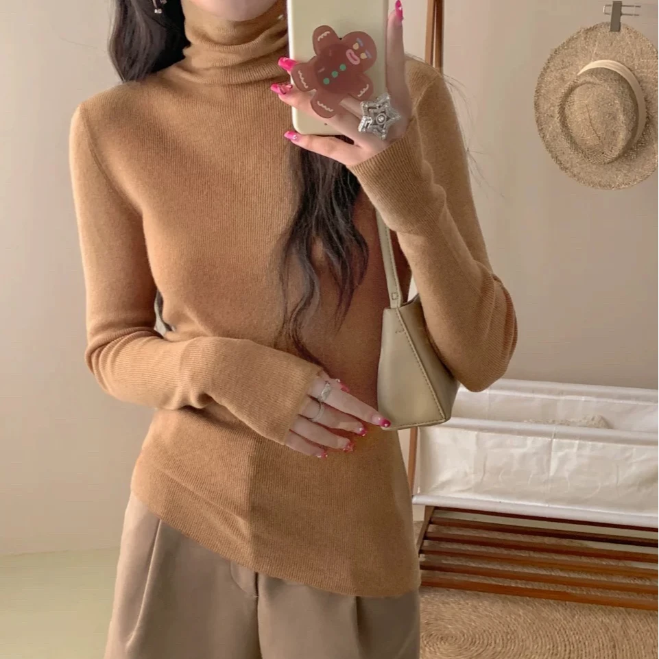 神仙色系2026高领打底衫女秋冬高弹百搭堆堆领针织衫贴身内搭洋气