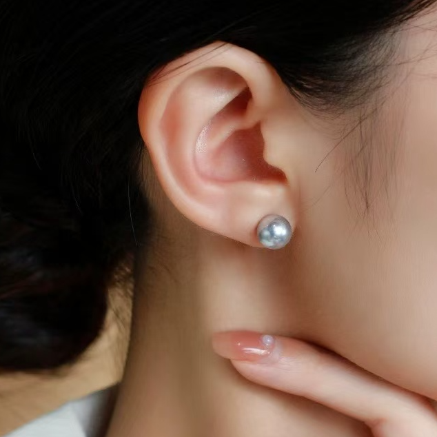 【天空】海水真多麻耳钉时尚气质简约百搭（9.4-10mm18K金配件）