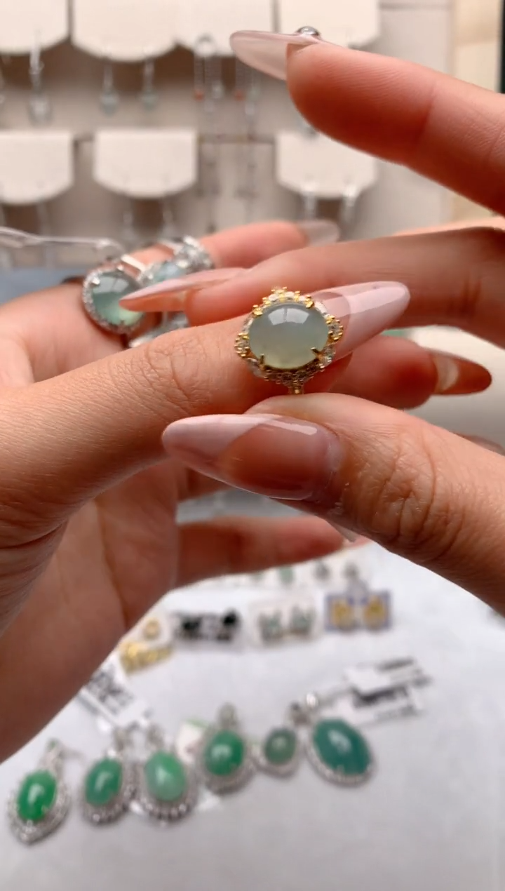 【闪购商品】翡翠戒指银S925镶嵌3号