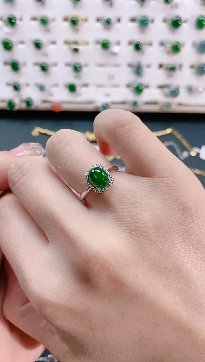 【闪购商品】翡翠戒指银S925镶嵌天然翡翠