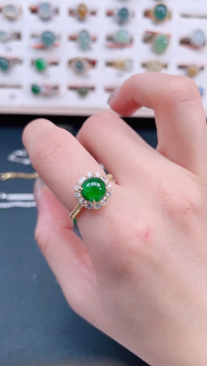 银S925镶嵌戒指翡翠天然翡翠
