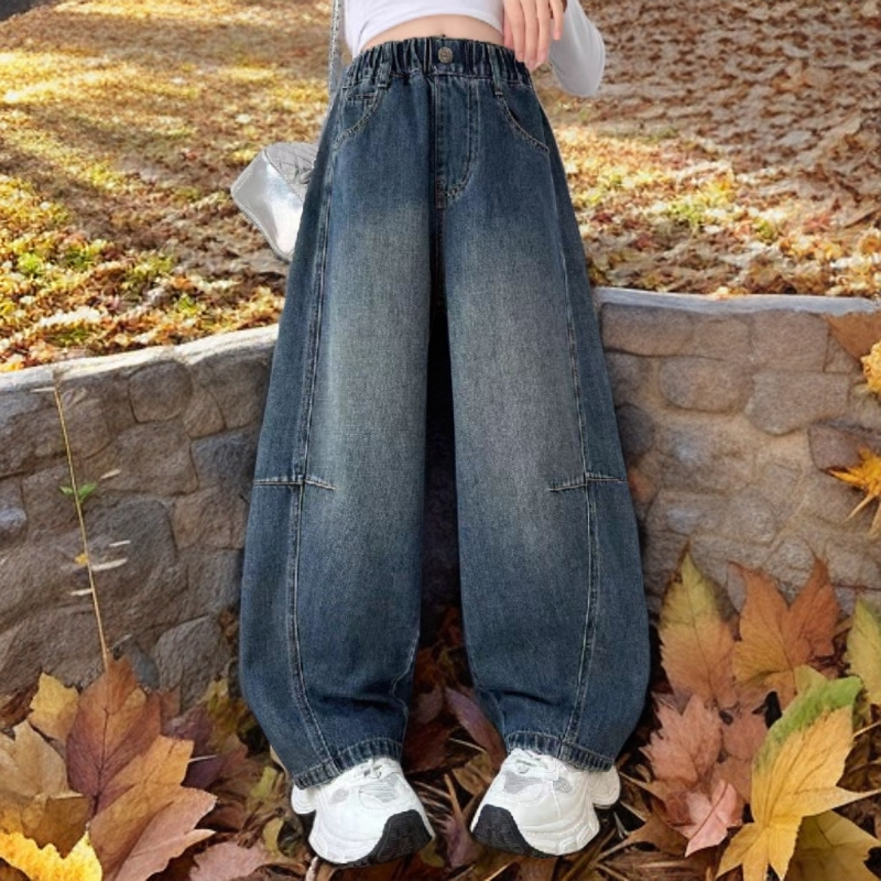 女童牛仔裤洋气时髦2025新款加绒加厚女孩冬款裤子儿童秋冬阔腿裤