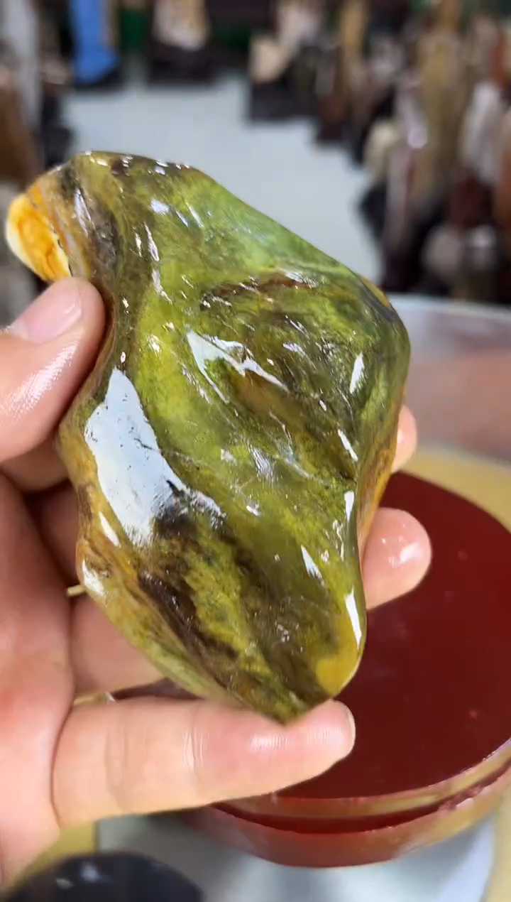 缅甸天然树化玉手把件
