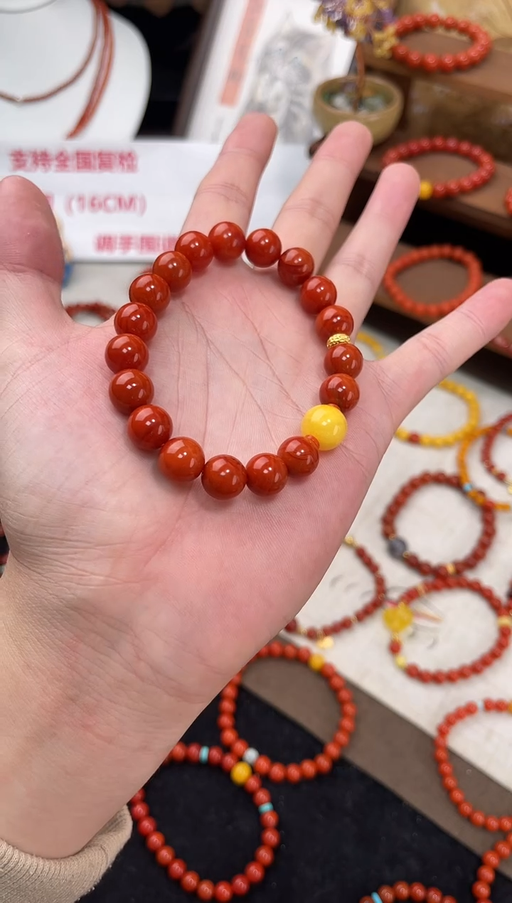 未镶嵌手串南红玛瑙南红满色满肉单圈蜜蜡QF-A482（多样性发一）
