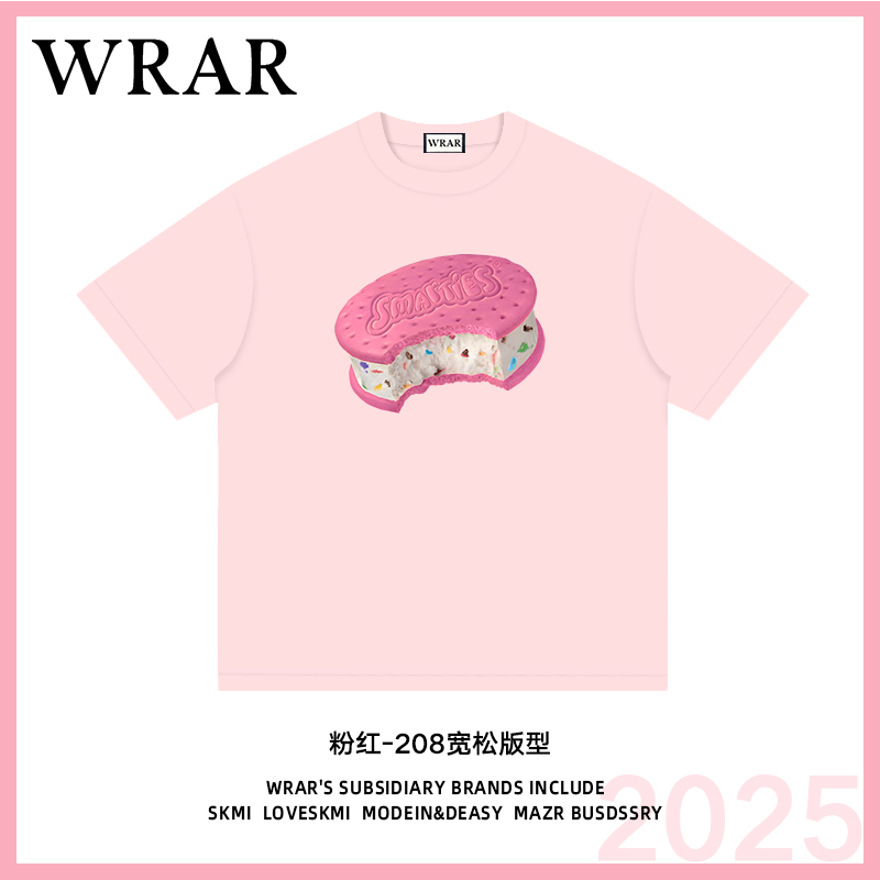 【粉色马卡龙】新品时尚透气宽松T恤印花休闲卡通百搭圆领