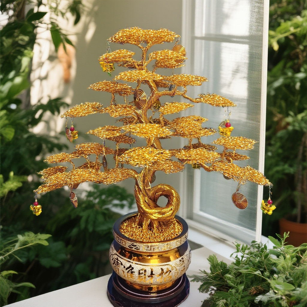发财树创意摇钱树乔迁开业礼物高档玄关金色工艺品招财摆件风水