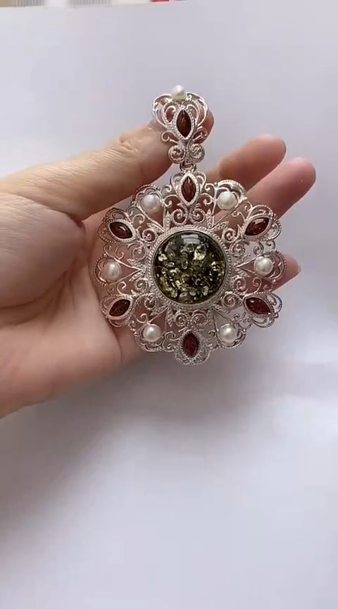 【闪购商品】琥珀裸石银S925镶嵌琥珀吊坠