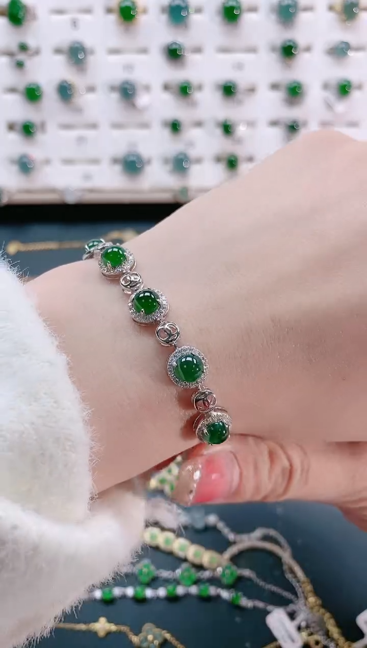 【闪购商品】翡翠手链银S925镶嵌天然翡翠