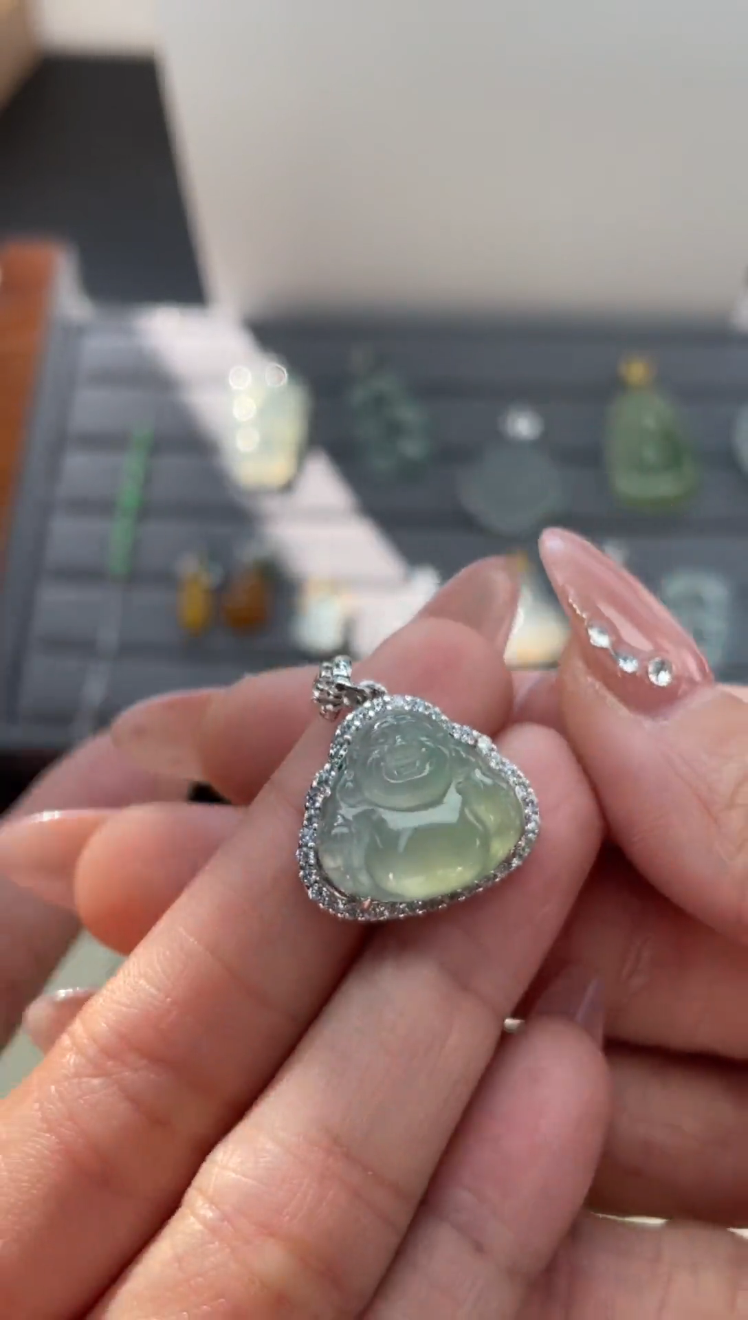 颈饰银S925镶嵌翡翠（12号）纯天然A货缅甸翡翠 佛公锁骨吊坠