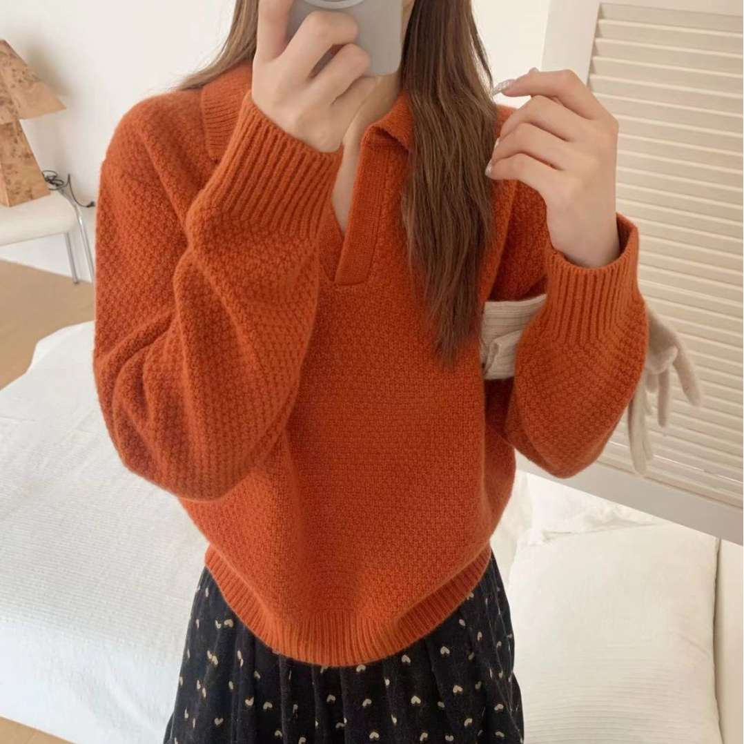 【素简.980123】2025秋冬新款100绵羊毛桂花组织翻领上新羊毛衫