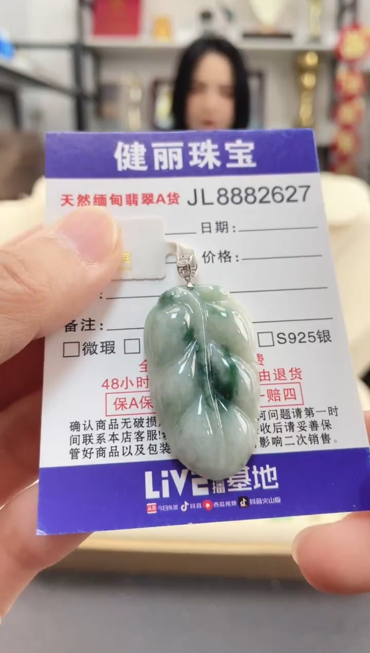 颈饰18K金镶嵌翡翠叶子(一物一证) 