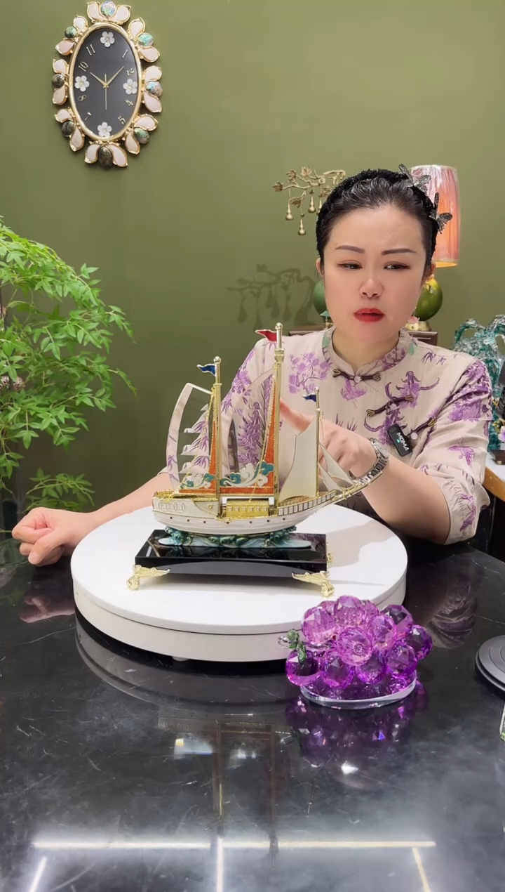 人造水晶珐琅彩一帆风顺