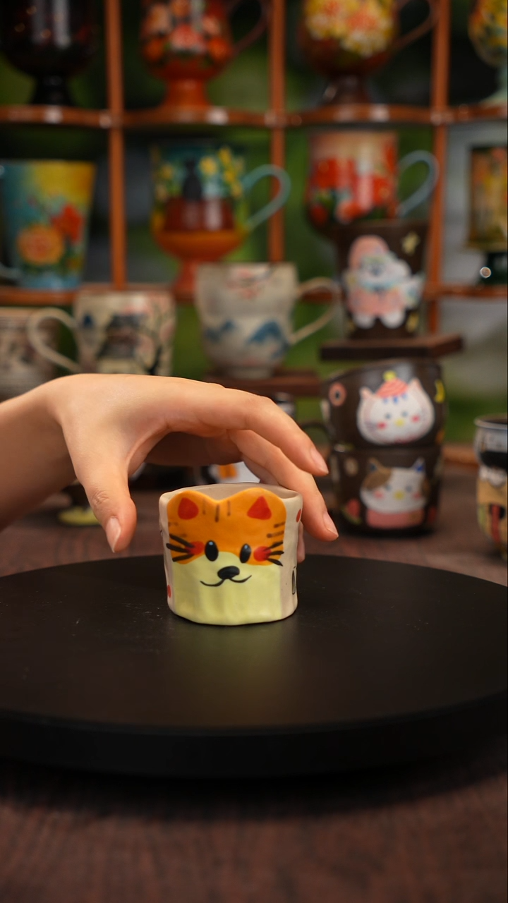 五彩手绘陶瓷手捏杯