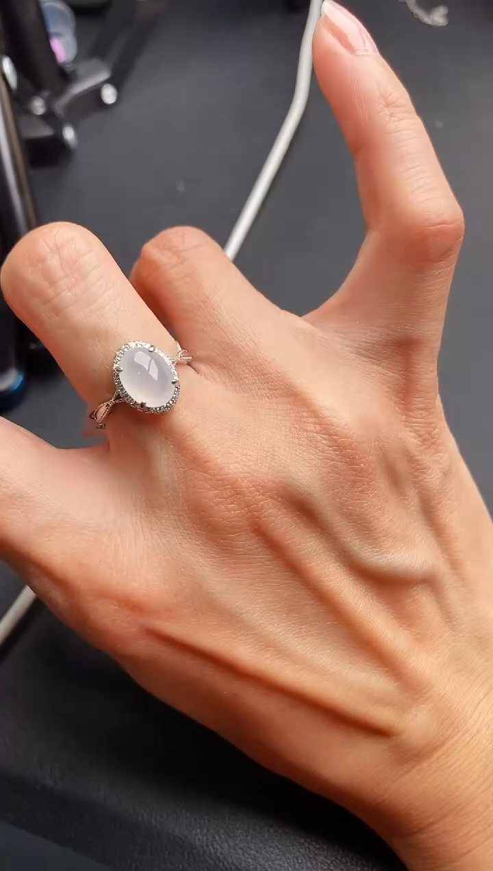 【闪购商品】翡翠戒指银S925镶嵌天然缅甸A货翡翠111    8-7