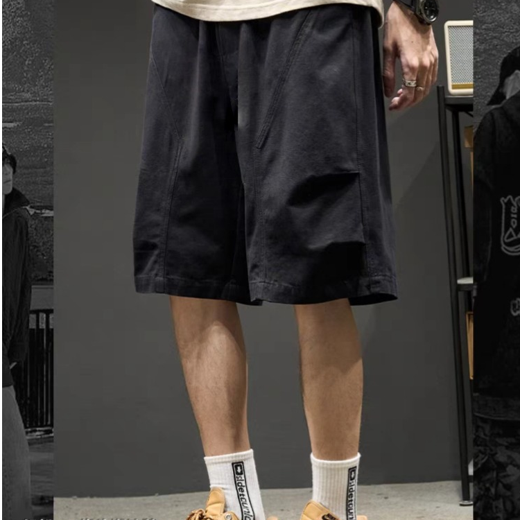 男生夏季短裤防水速干美式斜切拼接薄款百搭简约宽松帅气五分裤潮