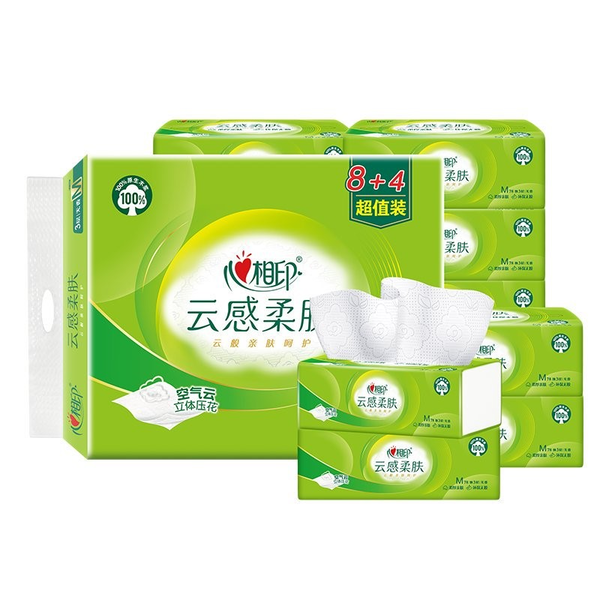 心相印云感三层立体压花塑装纸面巾 3层78抽12包
